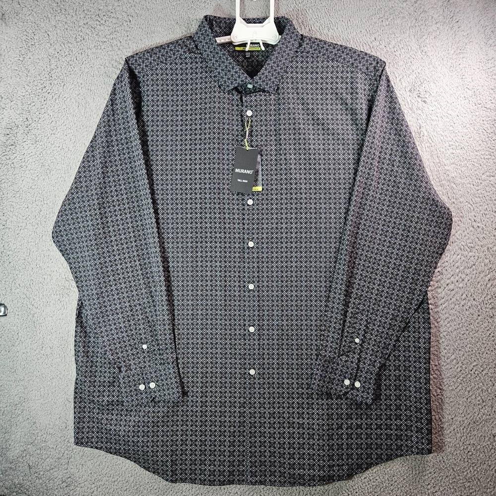 NEW Murano Performance Shirt Men‎ 4XT Tall Stretch Geometric Gray Long Sleeve